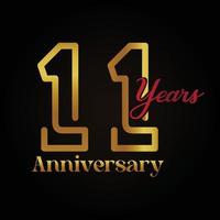 11 ° anniversario celebrazione logotipo con grafia d'oro e rosso colore elegante design . vettore anniversario per celebrazione, invito carta, e saluto carta.