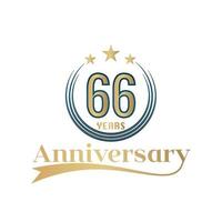 66 anno anniversario vettore modello design illustrazione. oro e blu colore design con nastro