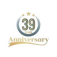 39 anno anniversario vettore modello design illustrazione. oro e blu colore design con nastro