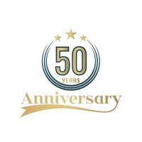 50 anno anniversario vettore modello design illustrazione. oro e blu colore design con nastro