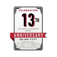 13 anni anniversario logo celebrazione e invito carta con rosso nastro isolato su bianca sfondo vettore