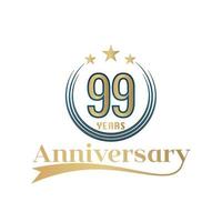 99 anno anniversario vettore modello design illustrazione. oro e blu colore design con nastro