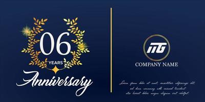 06 anniversario logo con elegante ornamento monogramma e logo nome modello su elegante blu sfondo, brillare, vettore design per saluto carta.