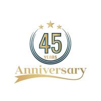 45 anno anniversario vettore modello design illustrazione. oro e blu colore design con nastro