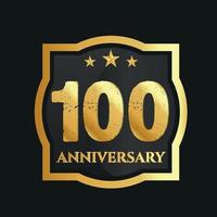 festeggiare 100 ° anni anniversario con d'oro confine e stelle su buio sfondo, vettore design.