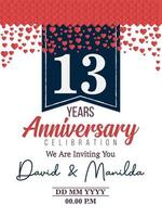 13 ° anni anniversario logo celebrazione con amore per celebrazione evento, compleanno, nozze, saluto carta, e invito vettore