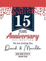 15 anni anniversario logo celebrazione con amore per celebrazione evento, compleanno, nozze, saluto carta, e invito vettore