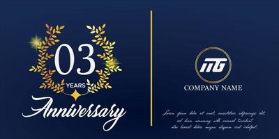 03 anniversario logo con elegante ornamento monogramma e logo nome modello su elegante blu sfondo, brillare, vettore design per saluto carta.