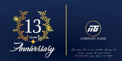 13 ° anniversario logo con elegante ornamento monogramma e logo nome modello su elegante blu sfondo, brillare, vettore design per saluto carta.