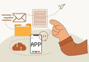 mano controllo quotidiano opera posta nel un' mobile applicazione opera e-mail lista di controllo in linea flusso di lavoro concetto vettore illustrazione