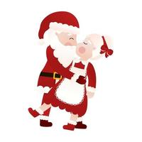 Santa e Sig.ra Claus danza insieme e baci nel cartone animato stile su bianca sfondo, clip arte per manifesto design vettore