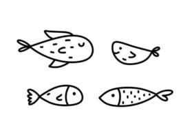 impostato di carino pesce isolato su bianca sfondo. vettore disegnato a mano illustrazione nel scarabocchio stile. Perfetto per decorazioni, logo, vario disegni.