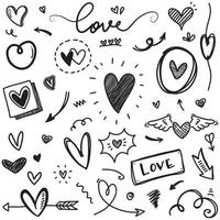 cuori di doodle, cuori d'amore disegnati a mano. illustrazione vettoriale. vettore