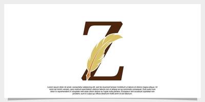 lettera z piuma logo design con piuma penna icona concetto vettore