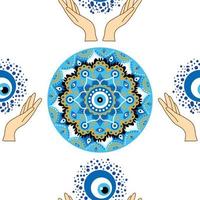 il male occhio senza soluzione di continuità modello. Magia, stregoneria, occulto simbolo, linea arte collezione. hamsa occhio, magico occhio, arredamento elemento. vettore