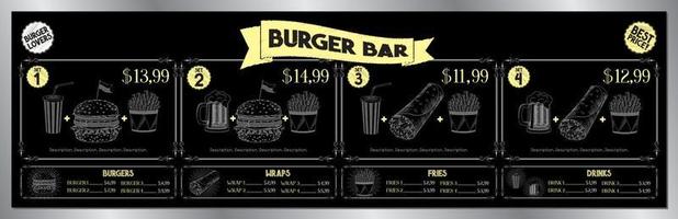 hamburger bar tavola menù modello vettore
