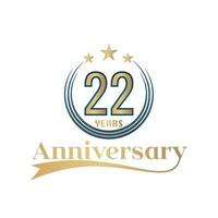 22 anno anniversario vettore modello design illustrazione. oro e blu colore design con nastro