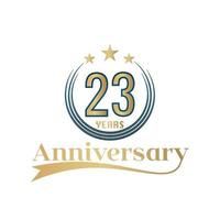 23 anno anniversario vettore modello design illustrazione. oro e blu colore design con nastro