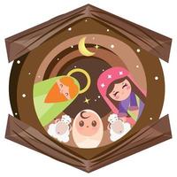 carino cartoni animati di Gesù, Maria e Giuseppe stabile mangiatoia vettore illustrazione