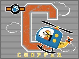 cartone animato vettore di carino orso guida elicottero con volo logo su grande c alfabeto