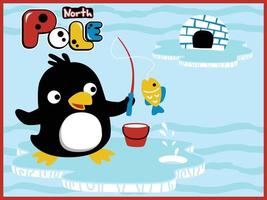 cartone animato vettore di pinguini pesca nel nord polo