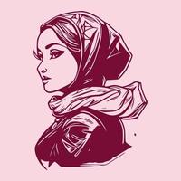 impostato di elegante e di moda hijab donna disegnato a mano, anime stile. moderno astratto facce moda hijab ragazza vettore