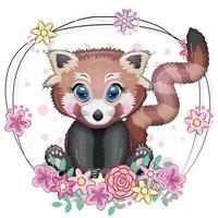 rosso panda, carino personaggio con bellissimo occhi, luminosa infantile stile. raro animali, rosso prenotare, orso. vettore