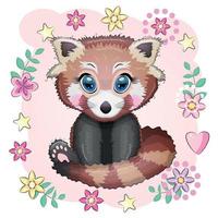 rosso panda, carino personaggio con bellissimo occhi, luminosa infantile stile. raro animali, rosso prenotare, orso.
