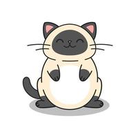 carino contento Grasso gatto è seduta piace budda. siamese gatto nel kawaii stile. mano disegnato vettore illustrazione. tailandese gatto portafortuna personaggio