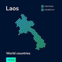 vettore creativo digitale neon piatto linea arte astratto semplice carta geografica di Laos con verde, menta, turchese a strisce struttura su buio blu sfondo. educativo striscione, manifesto di Laos