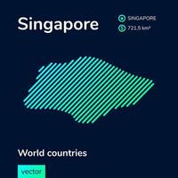 vettore creativo digitale neon piatto linea arte astratto semplice carta geografica di Singapore con verde, menta, turchese a strisce struttura su buio blu sfondo. educativo striscione, manifesto di Singapore