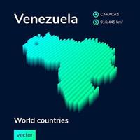 stilizzato neon isometrico a strisce vettore Venezuela 3d carta geografica nel verde colori su il buio blu sfondo