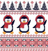 nuovo anni Natale modello pixel nel pinguini vettore illustrazione