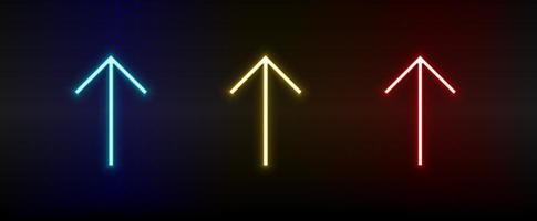 neon icone. ui freccia. impostato di rosso, blu, giallo neon vettore icona su scurire sfondo