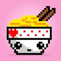 Pixel a 8 bit di noodle sulla ciotola. doodle per risorse di gioco e schemi a punto croce nelle illustrazioni vettoriali. vettore