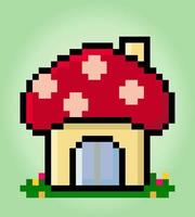 Casa dei funghi a 8 bit pixel. costruzione per risorse di gioco e schemi a punto croce nelle illustrazioni vettoriali. vettore