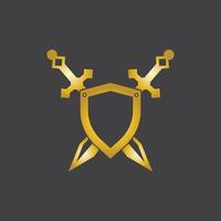 oro spada guerra difendere logo vettore illustrazione con nero sfondo