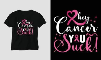 Hey, cancro voi succhiare - mondo cancro giorno design con nastro, cartello, amore, cazzotto, e farfalla vettore