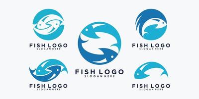 impostato di pesce logo design con modello vettore