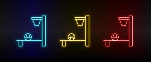 neon icone. pallacanestro portico elettronico. impostato di rosso, blu, giallo neon vettore icona su scurire sfondo