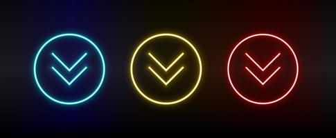 neon icone. ui freccia. impostato di rosso, blu, giallo neon vettore icona su scurire sfondo