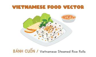 vietnamita banh cuon - al vapore riso rotoli con tritato Maiale piatto vettore disegno, clipart cartone animato stile. asiatico cibo. vietnamita cucina. vietnamita gustoso strada cibo