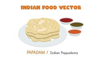 indiano papadam - indiano poppadom con immersione salsa piatto vettore illustrazione isolato su bianca sfondo. indiano croccante e croccante poppadom clipart cartone animato. asiatico cibo. indiano cucina. India cibo