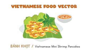 vietnamita banh Khot - mini gamberetto Pancakes piatto vettore disegno, clipart cartone animato stile. asiatico cibo. vietnamita cucina. Vietnam cibo