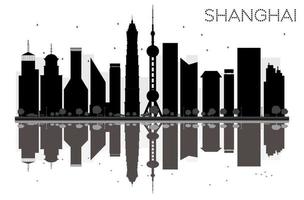 shanghai città orizzonte nero e bianca silhouette con riflessi. vettore