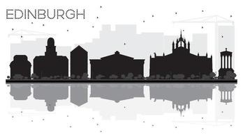 Edimburgo città orizzonte nero e bianca silhouette con riflessi. vettore