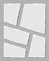 impostato di strappato bianca Nota. scarti di strappato carta di vario forme isolato su grigio sfondo. vettore illustrazione.