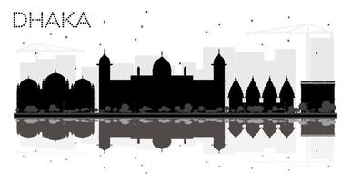 dhaka città orizzonte nero e bianca silhouette con riflessi. vettore