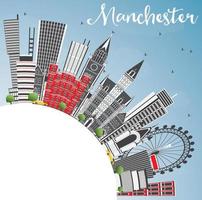 Manchester Inghilterra città orizzonte con grigio edifici, blu cielo e copia spazio. vettore