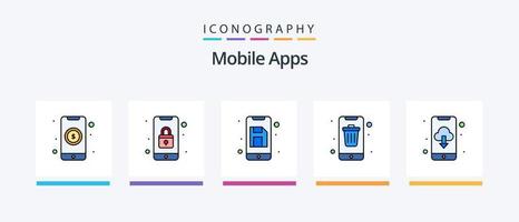 mobile applicazioni linea pieno 5 icona imballare Compreso mobile. calendario. app. app. mobile. creativo icone design vettore